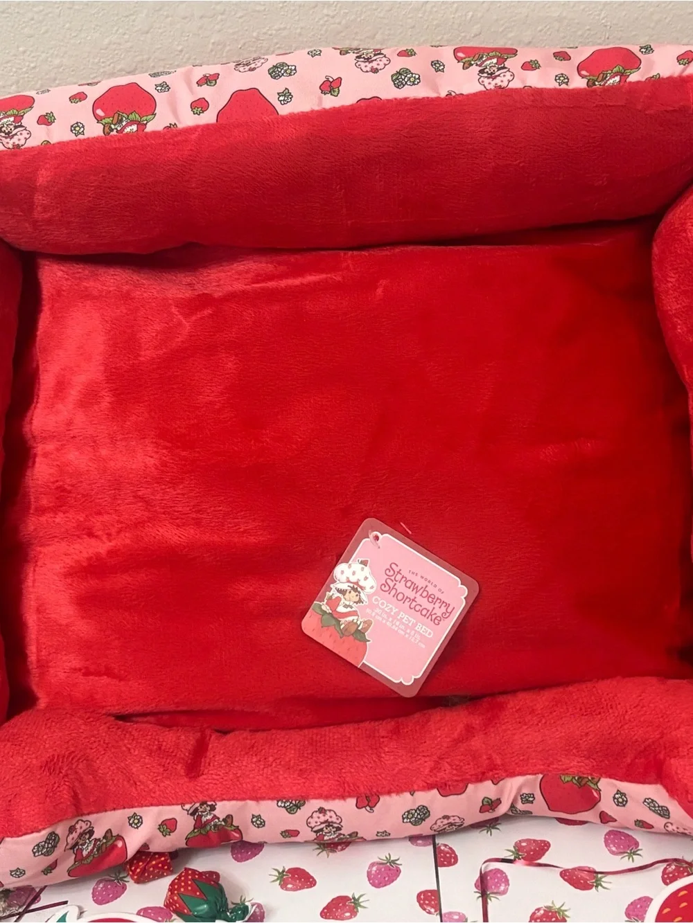Adorable Strawberry Shortcake Red & Pink Pet Bed- FREE Surprise Gift included.
